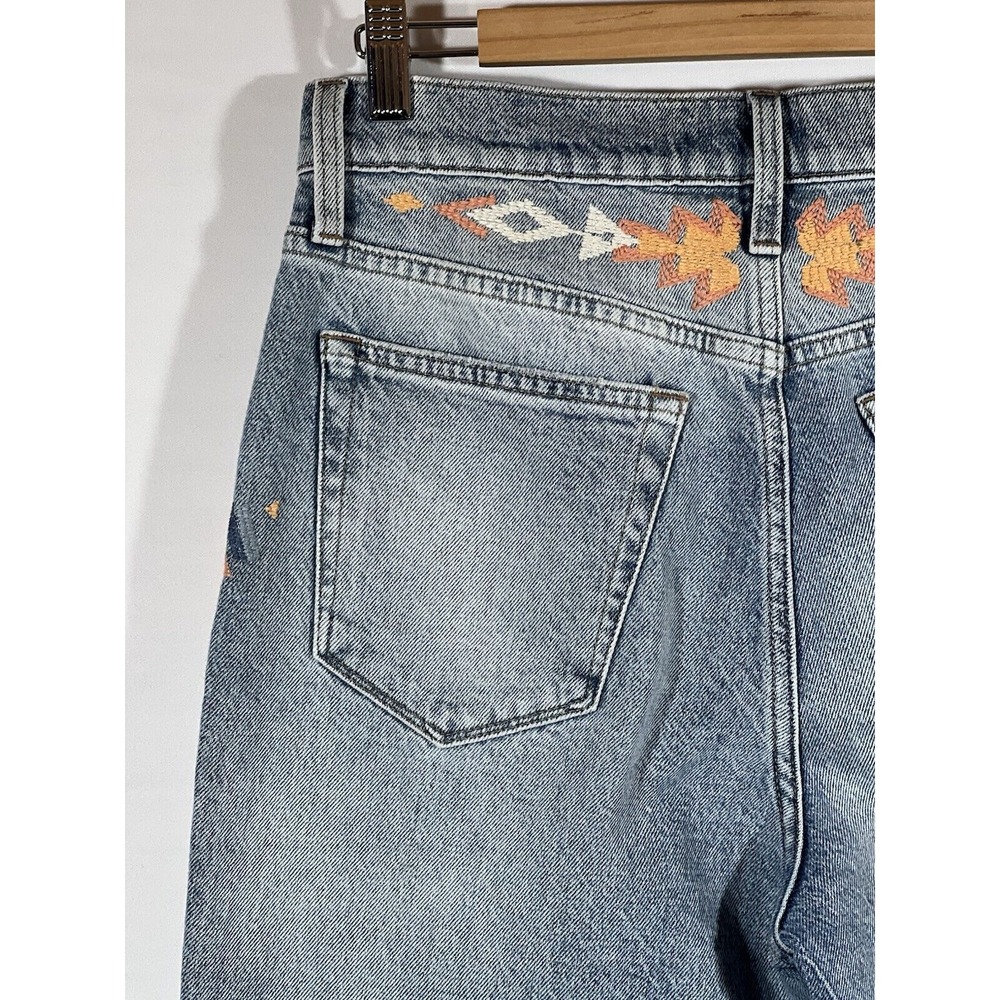 Lucky Brand Drew Mom Jeans Womens 8 29 Blue Denim High Rise Embroidered Retro - Picture 10 of 16